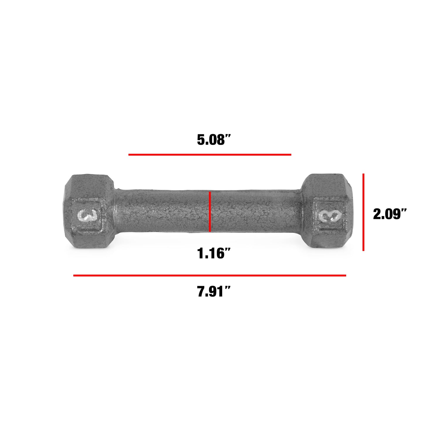 Barbell Cast Iron Dumbbell Weights, 3 Lbs., Pair