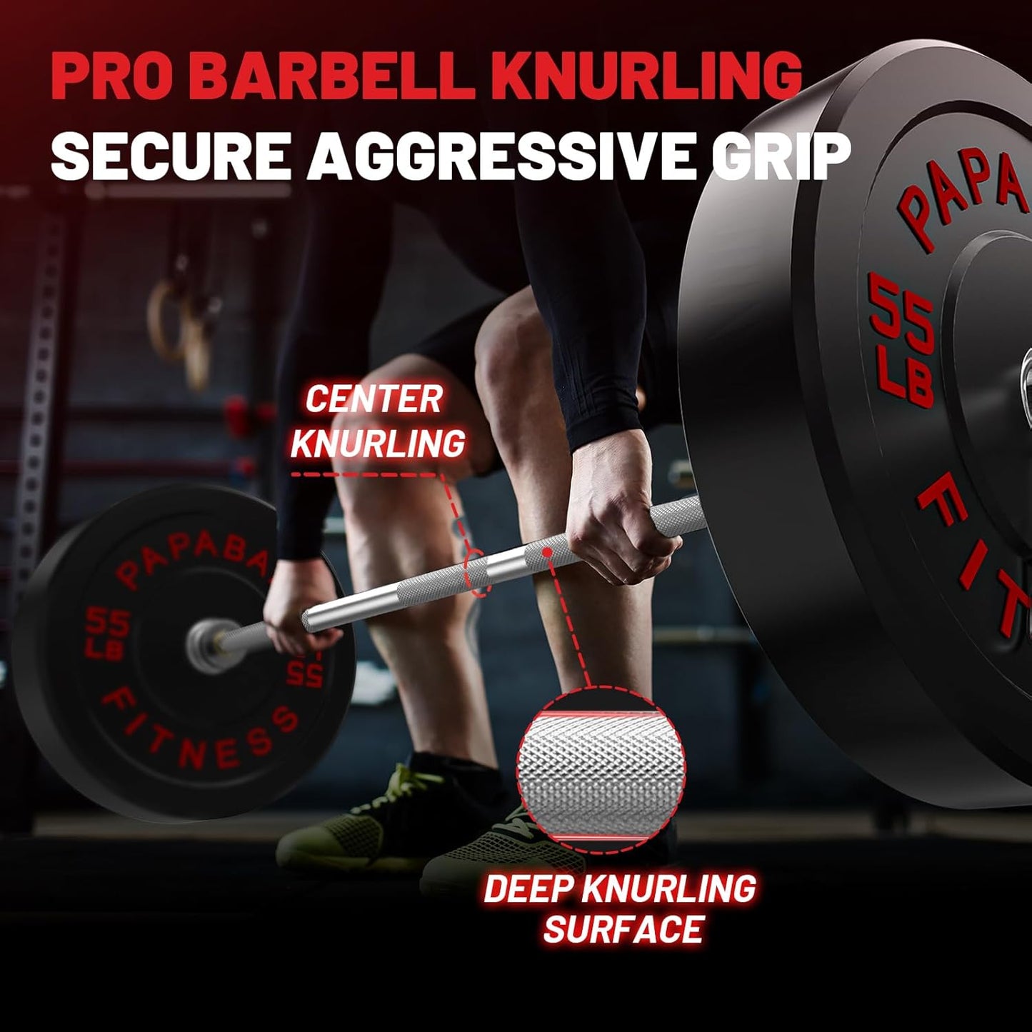 Olympic Barbell, 2-Inch 45Lb 7Ft/35Lb 6.5Ft Weight Bar for Strength Training. 1000Lb plus Capacity, Chrome/Zinc Plating, Knurled Grip for Bench Press Deadlift Squat