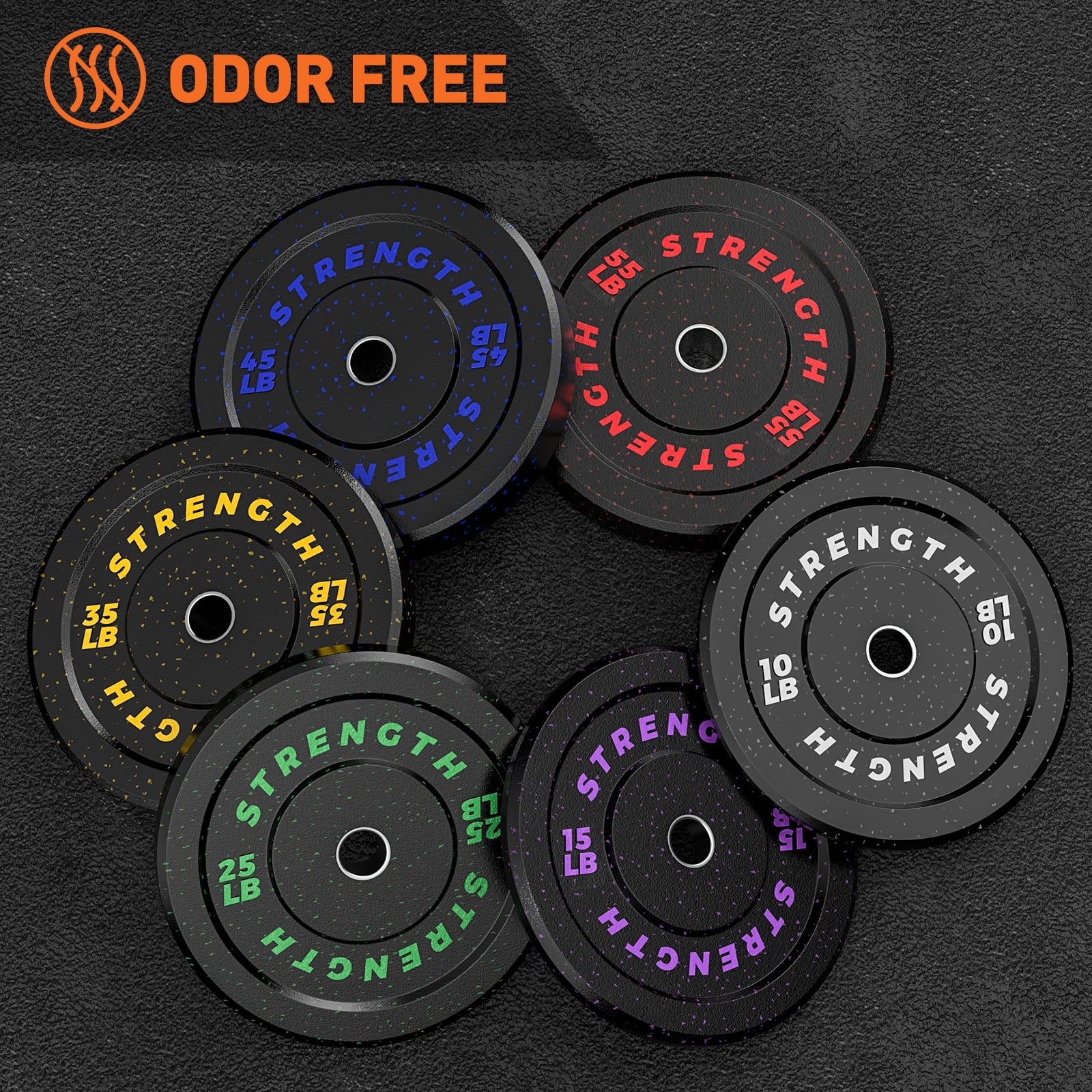 190Lb 2-Inch Olympic Weight Plates, Durable Recycled Rubber - Low Noise & Floor Protection - Quick Identification, 10Lb to 55Lb Weights - Ideal for Weightlifting & Crossfit