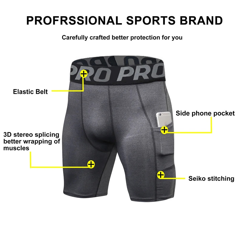 Men'S Compression Shorts Running Gym Yoga Athletic Workout Underwear with Pocket 3 Pack Size XL