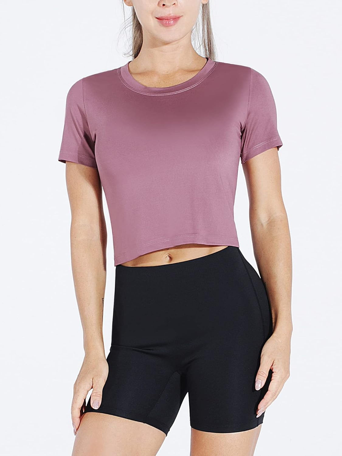 Women'S Dry Fit Crop Top Yoga Short Sleeve Shirts Crew Neck Athletic Running Tee 3 Pieces
