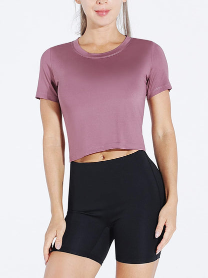 Women'S Dry Fit Crop Top Yoga Short Sleeve Shirts Crew Neck Athletic Running Tee 3 Pieces