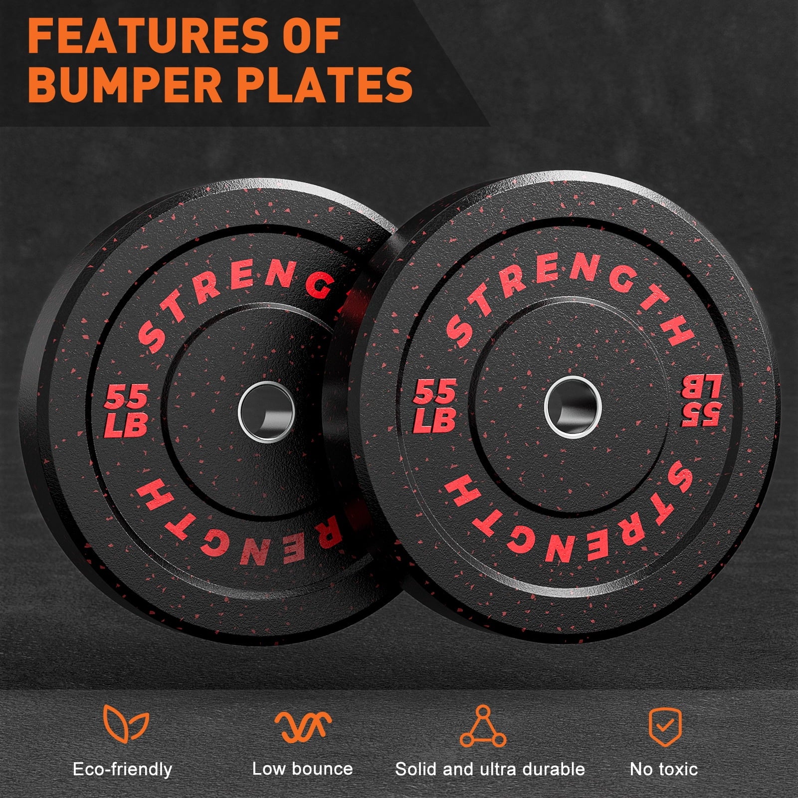 190Lb 2-Inch Olympic Weight Plates, Durable Recycled Rubber - Low Noise & Floor Protection - Quick Identification, 10Lb to 55Lb Weights - Ideal for Weightlifting & Crossfit