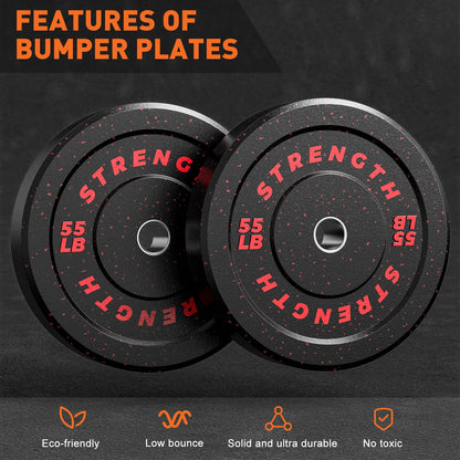 190Lb 2-Inch Olympic Weight Plates, Durable Recycled Rubber - Low Noise & Floor Protection - Quick Identification, 10Lb to 55Lb Weights - Ideal for Weightlifting & Crossfit