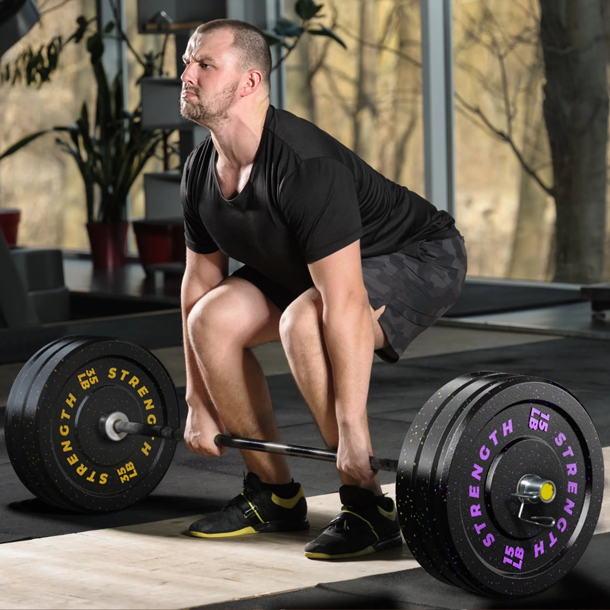 190Lb 2-Inch Olympic Weight Plates, Durable Recycled Rubber - Low Noise & Floor Protection - Quick Identification, 10Lb to 55Lb Weights - Ideal for Weightlifting & Crossfit