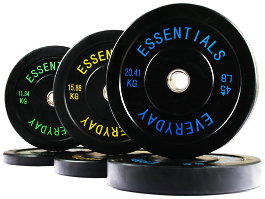 Olympic Bumper Plate Weight Plate with Steel Hub, Black, 210 Lbs Set