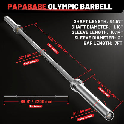 Olympic Barbell, 2-Inch 45Lb 7Ft/35Lb 6.5Ft Weight Bar for Strength Training. 1000Lb plus Capacity, Chrome/Zinc Plating, Knurled Grip for Bench Press Deadlift Squat