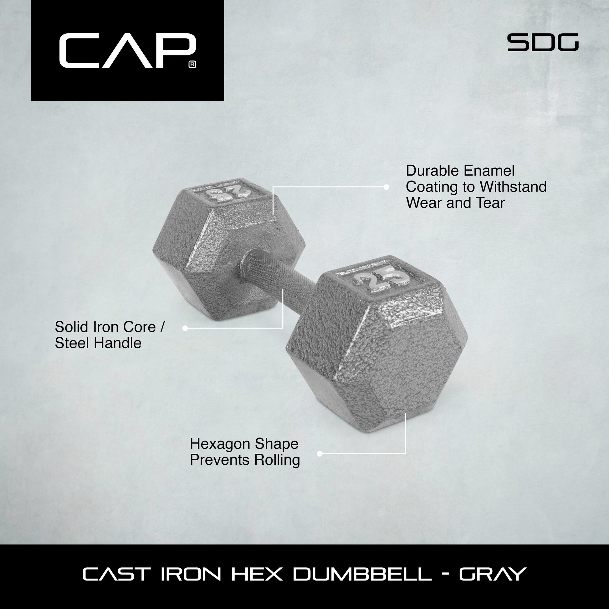 Barbell Cast Iron Dumbbell Weights, 20 Lbs., Pair
