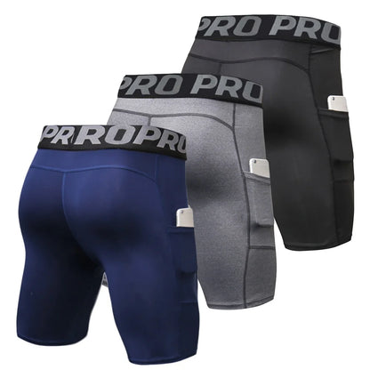 Men'S Compression Shorts Running Gym Yoga Athletic Workout Underwear with Pocket 3 Pack Size XL