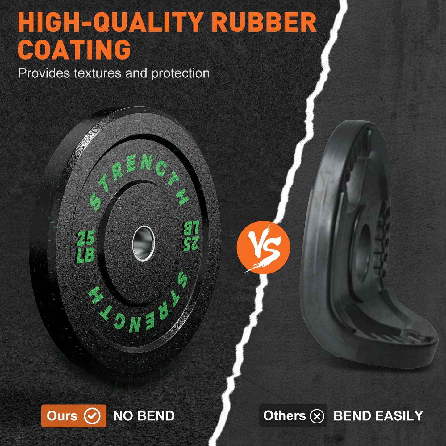 190Lb 2-Inch Olympic Weight Plates, Durable Recycled Rubber - Low Noise & Floor Protection - Quick Identification, 10Lb to 55Lb Weights - Ideal for Weightlifting & Crossfit